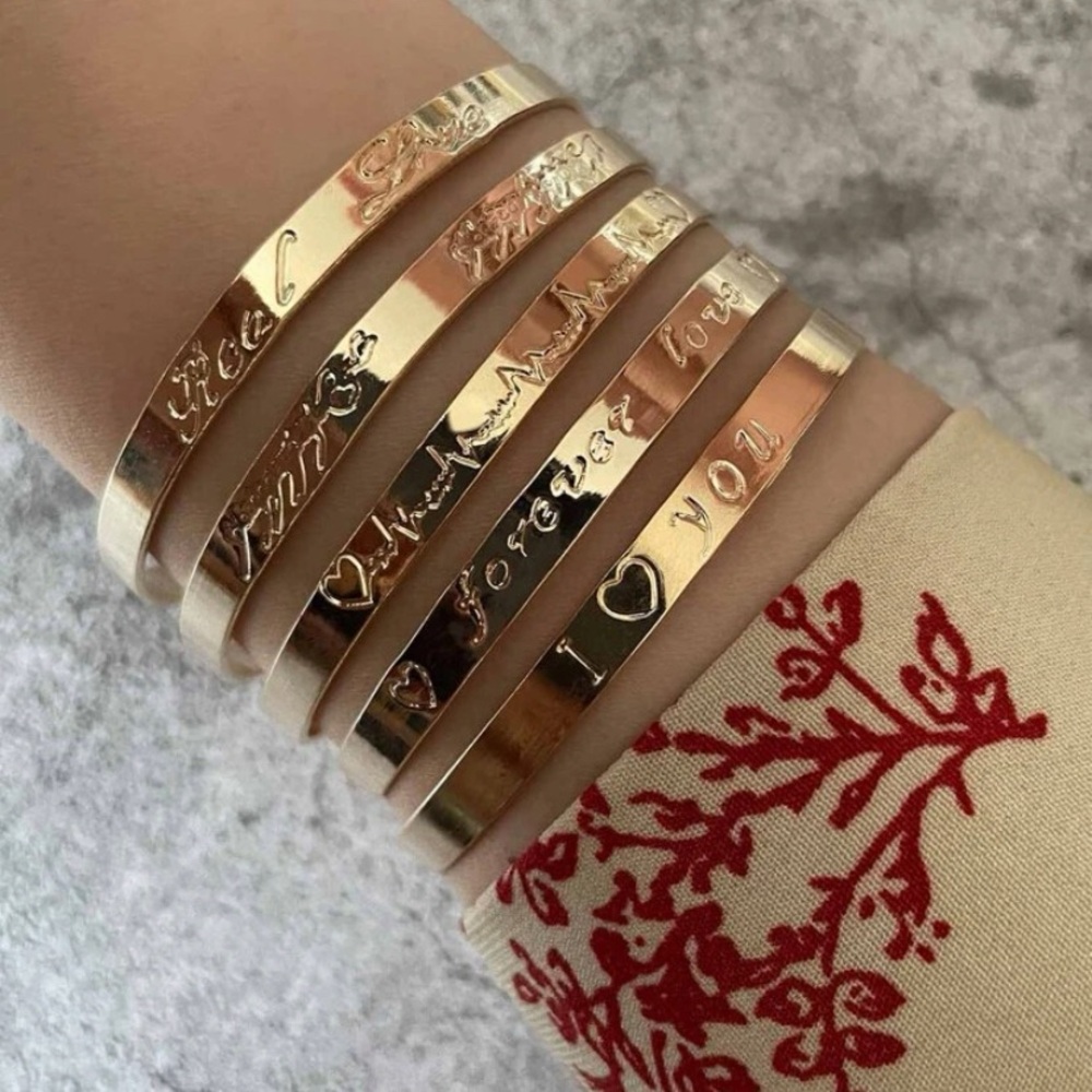 Gold Tone Engraved Stacking Bangle Bracelet Set - Women Jewelry